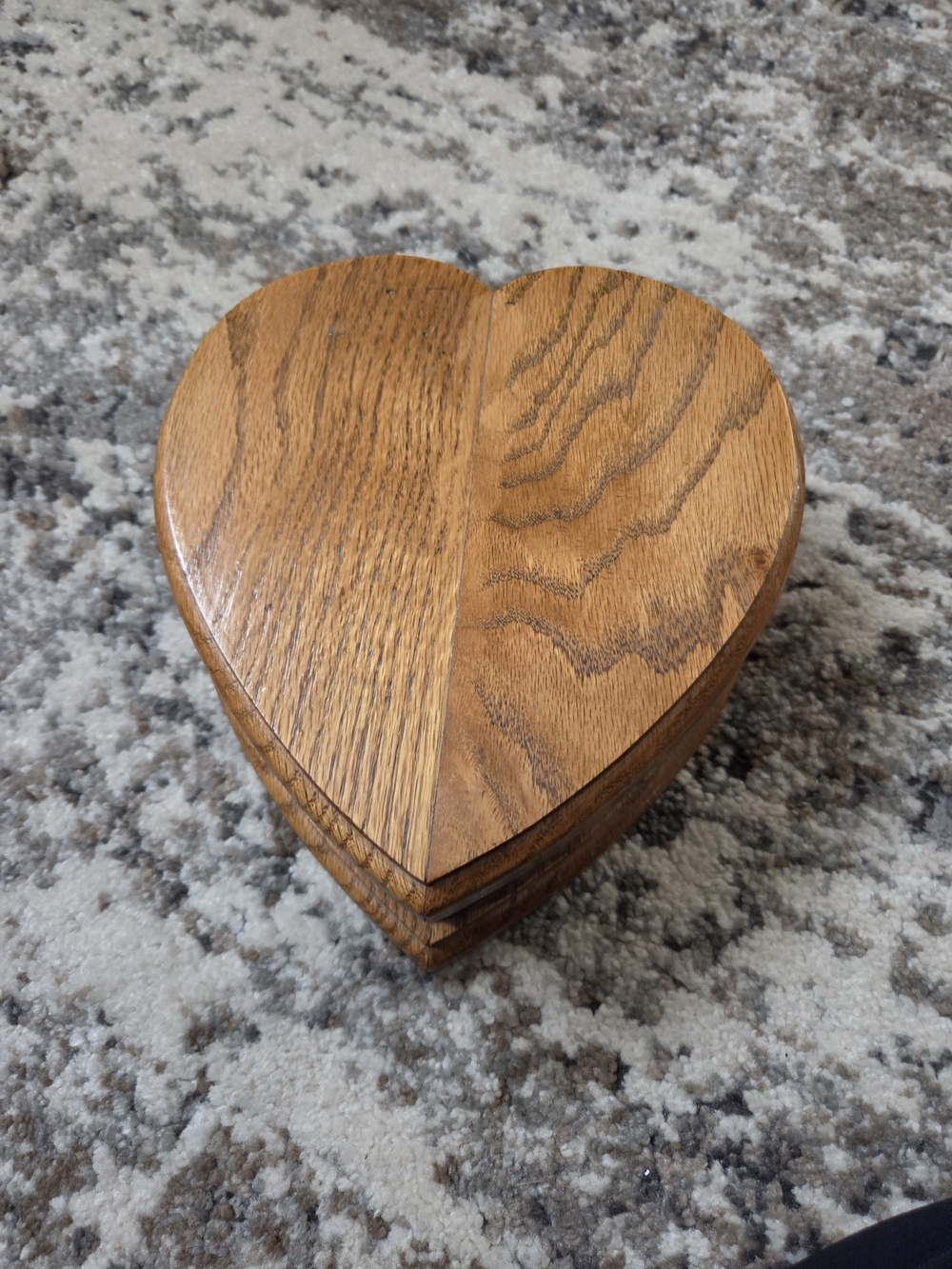 Vintage Heart Shaped Oak Wooden Jewelry Box Cottagecore